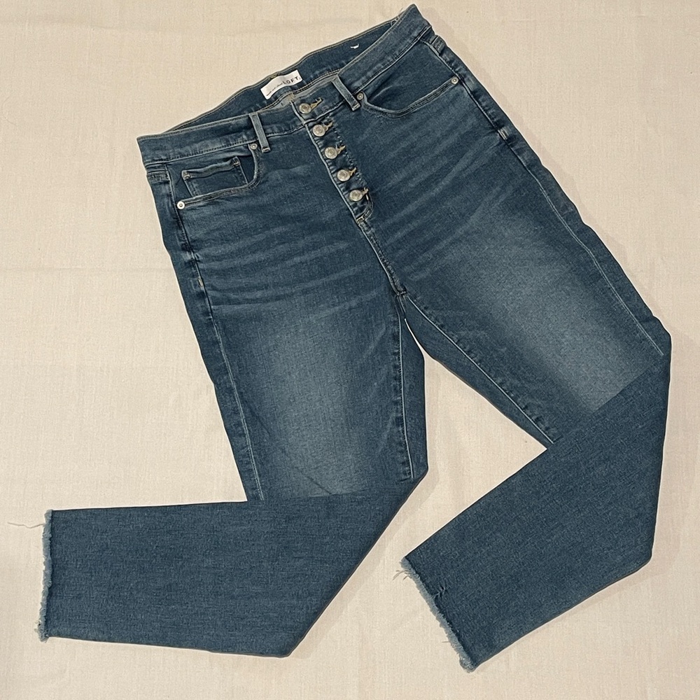 LOFT “The Skinny” high waist stretch medium wash ankle jeans